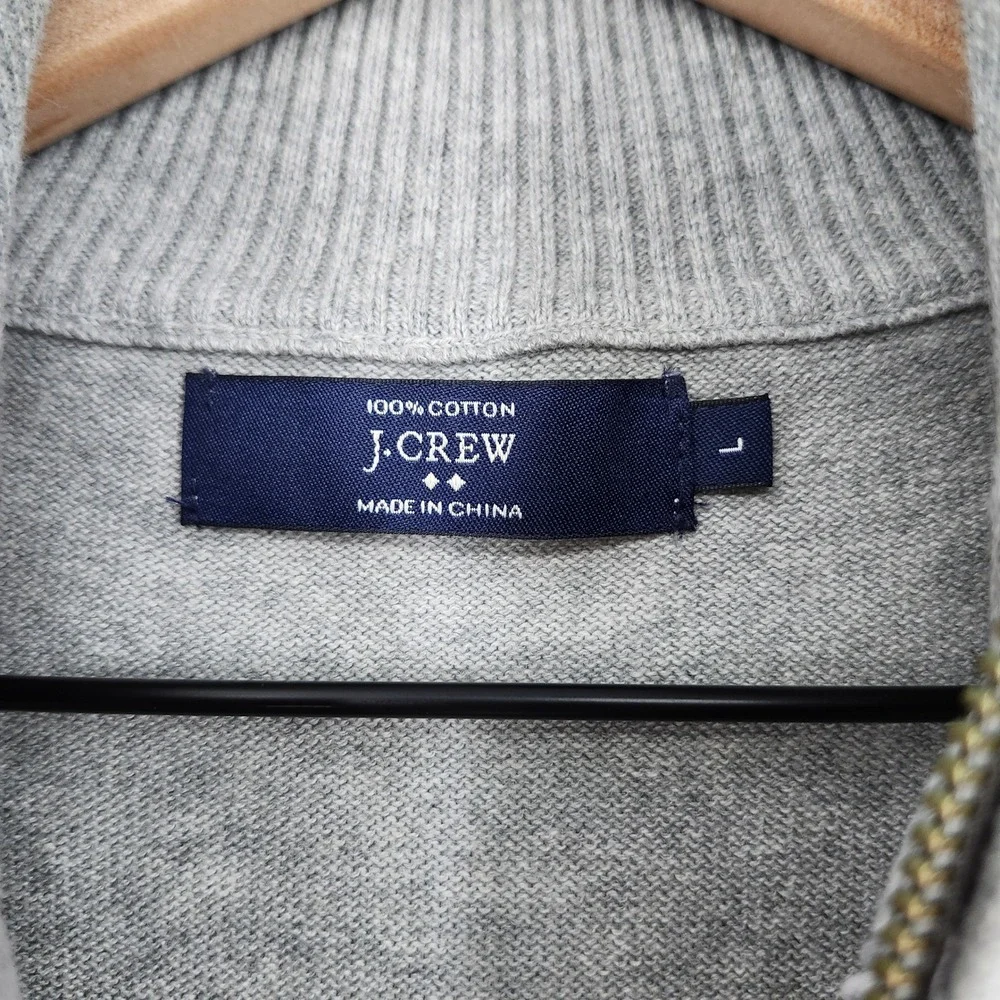 J. Crew Grey Cotton 1/4 Zip‎ Mock Neck Sweater Mens Large Preppy Classic Weekend
